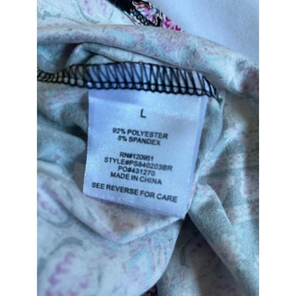 Pink Rose Dress Women's Size Large Short Sleeve Stretchy Black Pink Teal